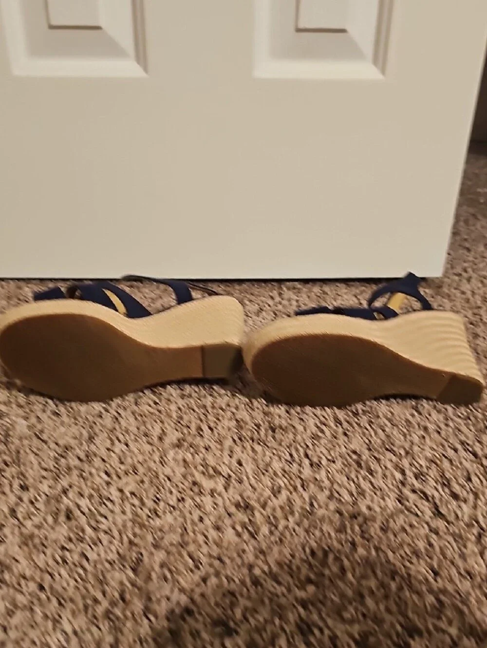 Michael Kors Navy Espadrille Wedge Sandals with Gold Zip Detail